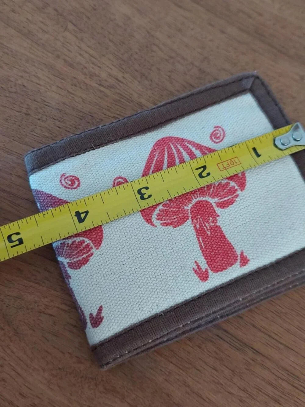 Red mushroom print cotton wallet with brown trim #mushroom #fairycore made in Ne